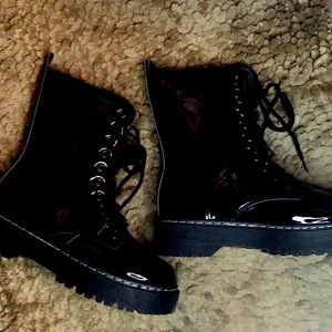 BRAND NEW black patent combat boots